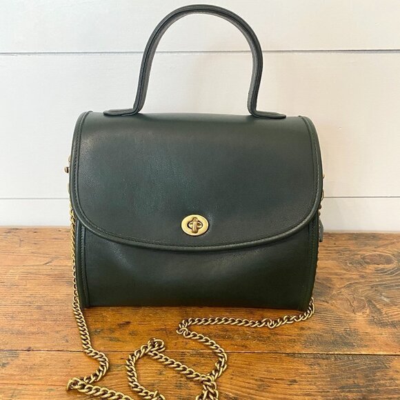 Coach Vintage Manor Leather Top Handle Satchel in Bottle Green #9977 - Picture 3 of 16